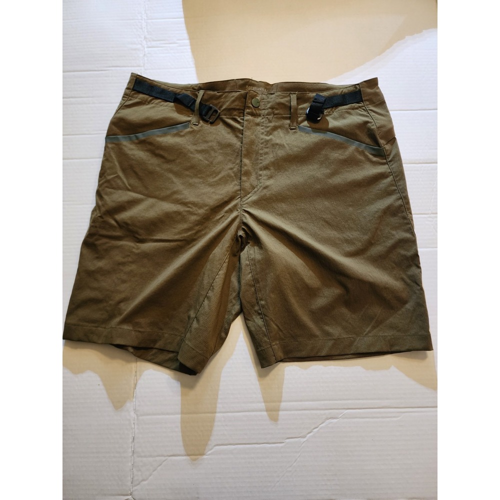 Mens Merrell Hiking Shorts Size 34 Dark Kaki Brown Nylon Stretch
